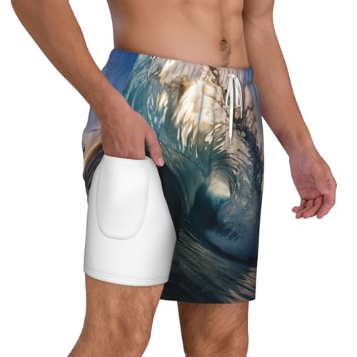 Maillot de bain homme imprimé vagues océan doublure compression été