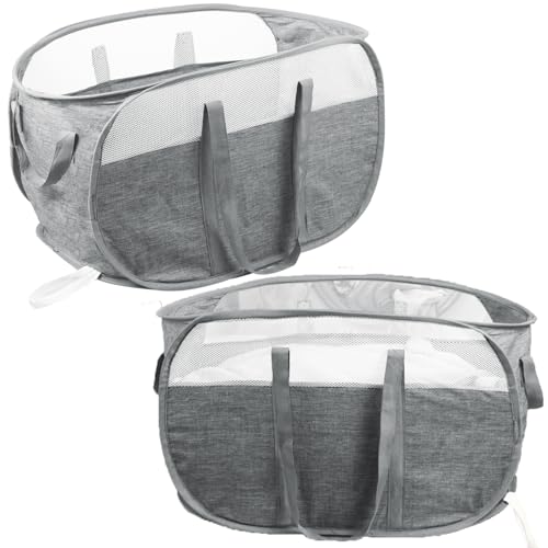 Image of 2 Pcs Collapsible Laundry Baskets, Tear Proof Pop Up Hamper With Dual Handles, Durable Foldable Basket, Easy to Carry for Home, Room, Bedroom, Dorm, Travel - Gray