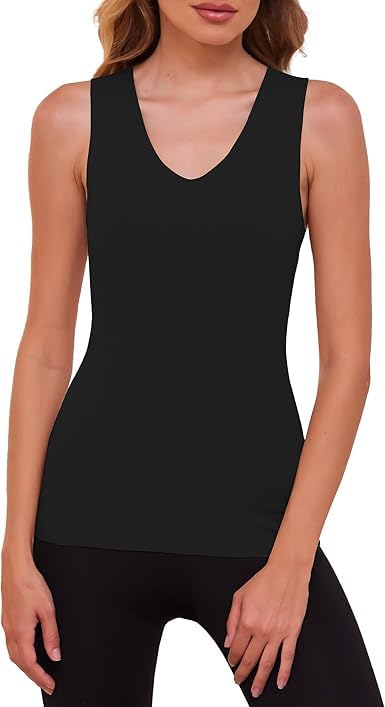 Womens Fleece Lined Thermal Top Tank Top Vest Sleeveless Cotton Thermal Shirts for Women Thermal Undershirt Warm Camisoles Winter Vest, Black-image-7
