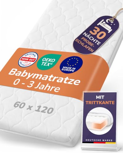 Sun Garden Babymatratze 60x120 cm mit Trittkante, Oeko Tex 100 Zertifiziert