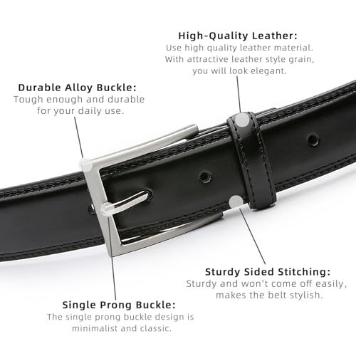 Mens Genuine Leather Dress Belt Classic Casual Belt with Single Prong Buckle for Jeans Pants Work and Business3