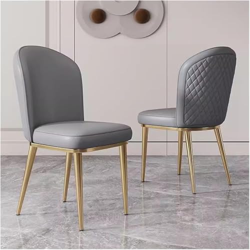Sillas de comedor de cuero vintage tapizadas de mediados de siglo con patas y respaldos de metal dorado para cocina, salón, sala de estar