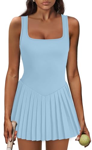 Image of NIASHOT Athletic Dress for Women with Shorts Sleeveless Womens Golf Dress | Pleated skirt with shorts, Vacation dresses, Graduation dresses, Pilates fashion clothing, Country concert outfits for women
