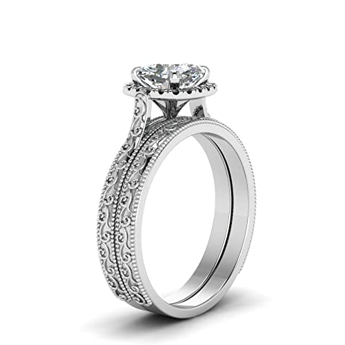 Image of Choose Your Gemstone Hand Engraved Halo Cushion Wedding Ring 925 Sterling Silver Cushion Shape Wedding Ring Sets Matching Jewelry Wedding Jewelry Easy to Wear Gifts US Size 4 to 12