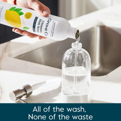 Grove Co. Ultimate Dish Soap Refills (3 X16 Fl Oz) Removes 48-Hr Stuck-On Food And Grease, Plastic Free Cleaning Products, 100% Natural Lemon & Eucalyptus Fragrance #TOP2
