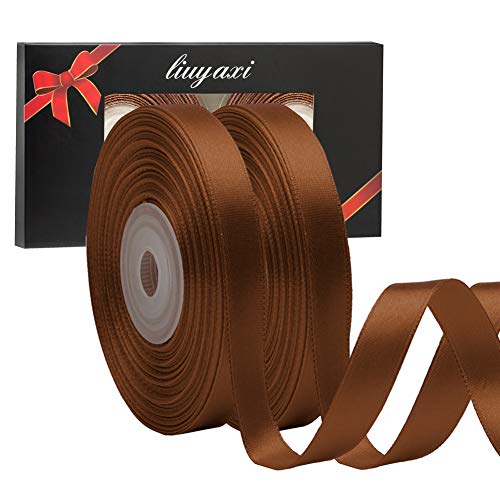 Image of Solid Color Double Faced Brown Satin Ribbon 1 /2 inch X 50 Yards, Ribbons Perfect for Crafts, Wedding Decor, Bow Making, Sewing, Gift Package Wrapping and More