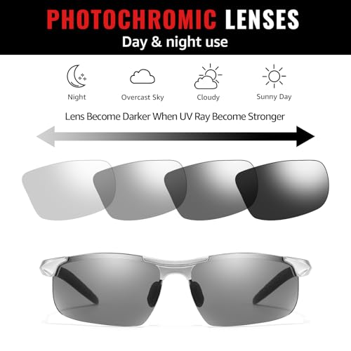 Image of TJUTR Mens Photochromic Sunglasses Day & Night Driving Z87 Sun Glasses Polarized UV400 Protection Safety Glasses