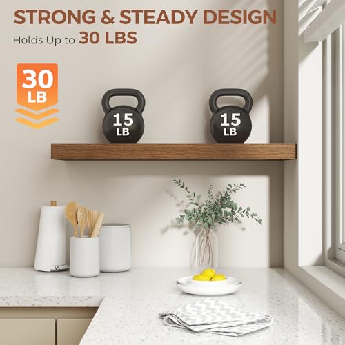 Image of Dreamland 30 Inch Floating Shelves for Wall,8 Inch Deep Floating Shelves,30 inch W x 8 inch D Wall Shelves for Bedroom,Living Room, Kitchen,Bathroom,Walnut,Set of 2