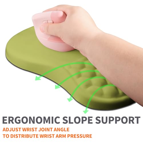 Image of Ergonomic Joint Wrist Support Mouse Pad with Memory Foam Cushion Massage Bump, Carpal Tunnel Pain Relief Mousepad Slope Design for Wrist Rest, 11.8x7.9 in, Khaki Green