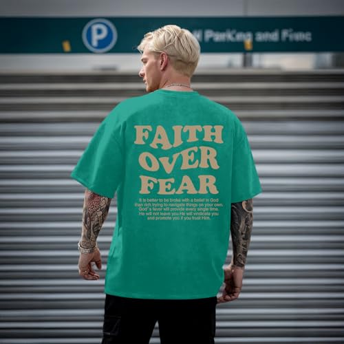 Image of Christian Shirts for Men Faith Over Fear Oversized Shirt Acid Wash Tshirt Graphic Religious T Shirt Bible Verse Tees