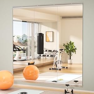 Hasipu Home Gym Mirror 55″x17″(Each)-3 PCS gym mirrors for home, gym wall mirror for fitness, garage, dance studio, 0.16in tempered glass frameless mirror-UL