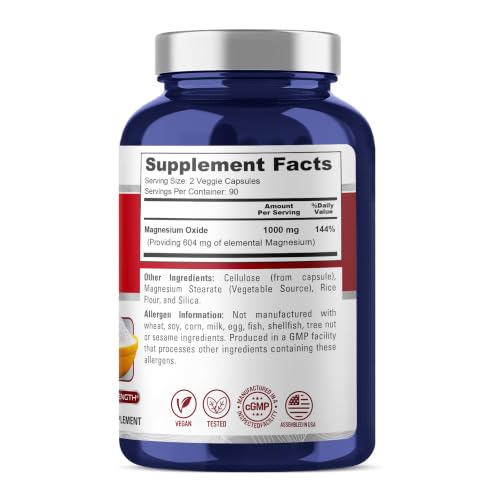 NusaPure Magnesium Oxide 1000mg Veg Capsules