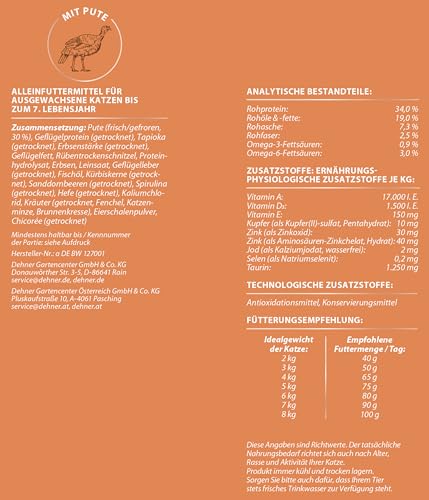 Dehner Premium Katzenfutter Sensitive, Trockenfutter getreidefrei, für ausgewachsene ernährungssensible Katzen, Pute, 2 kg