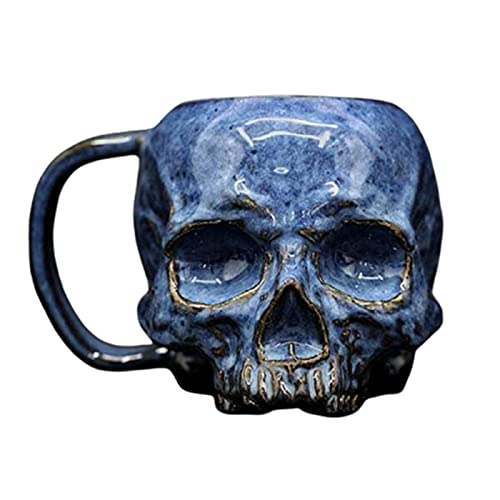 Pipicat Mug Creative Coupe du Crâne 3D Tasse de Café en Résine Boire Tasse de Thé Chope Mug, Halloween Skull Mug Effrayant Skeleton Head Cup Table Decor Ornement, 12x8x14 cm