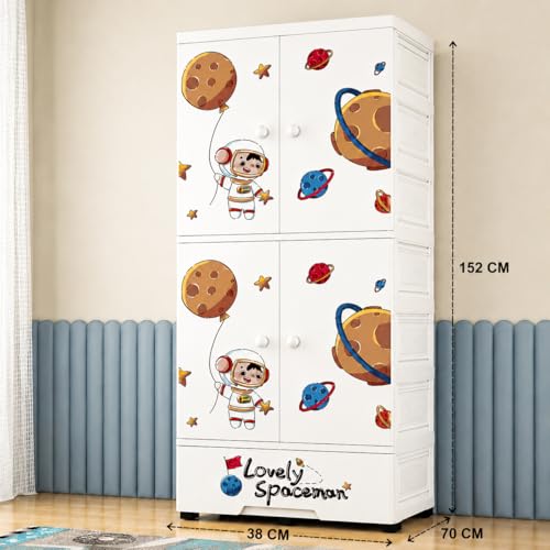 Image of LERIMO Multipurpose Stackable Plastic Cupboard Drawer for Clothes Storage, Almirah for Clothes, Foldable Wardrobe Cabinet Organizer for Office, Kitchen, Bathroom (Astronut - MS-KT-81021, 4 - Layer)