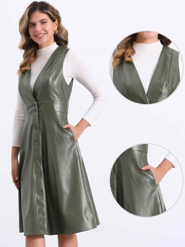 Robe en simili cuir boutonnée sans manches avec décolleté V