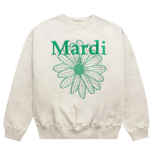 マルディメクルディ Mardi Mercredi スウェット トレーナー SWEATSHIRT FLOWERMARDI NEEDLEWORK_OATMEAL GREEN 長袖 レディース 韓国 ファッション アパレル トップス 刺繍 ロゴ [並行輸入品]
