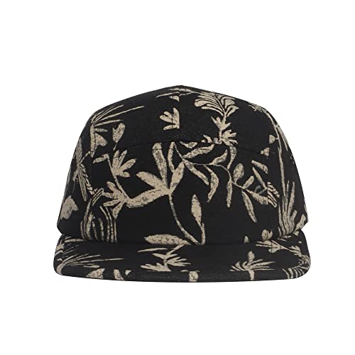 Hatphile Leaf Black Jacquard 5-Panel Hat – Nature-Inspired Camp Cap, Adjustable Strapback, Lightweight Streetwear Cap for Men & Women, One Size Fits Most