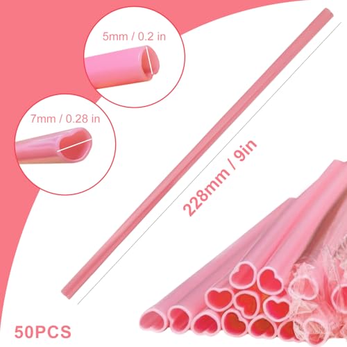 Pitillos de plástico rosa con forma de corazón, 50 unidades miniatura 2