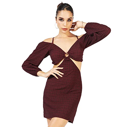 Image of PINACOLADA Women's Solid Dress for Casual Wear | Regular Sleeve | Quality Stretchable Fabric | Dress Crafted with Enhanced Stretch and Comfort Fit for Everyday Wear