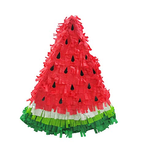 Watermelon Slice Pinata for Summer Beach Party - 16 in x 14 in x 6 in Game, Decoration, Table Centerpiece, Photo Prop and Room Decor with Hanger and Fill Door for Hawaiian Luaus and Kids Birthdays