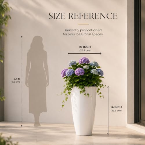 Image of Ocean Mart Plastic Tower Pot Plant 14 Inch | Large Flower Pot for Indoor & Outdoor Plants | Decorative Garden Planter | Lightweight & Durable | Pack of 1