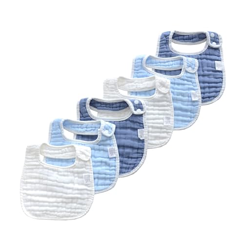 Image of MUKIN Baby Muslin Bibs and Burp Cloths, 6 Pack, Soft Absorbent Cotton, Adjustable