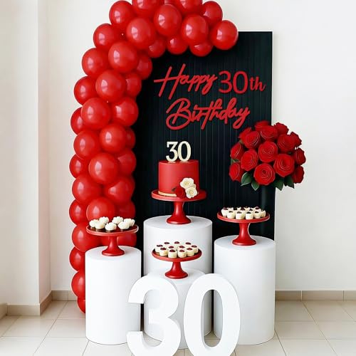 Image of Happy Birthday with 0-9 Numbers Sign for Backdrop - Red Felt Custom Age 'Happy Birthday' Decal for Balloon Arch 1st 16th 21st 30th 40th 50th 60th Party Decorations Baby Shower