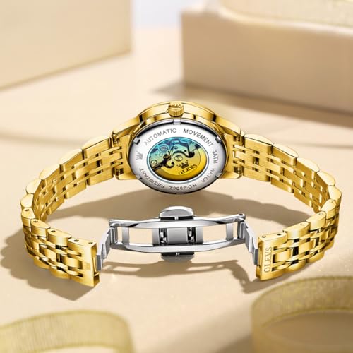 Image of OLEVS Womens Automatic Watch Gold Luxury Diamond Self Winding Ladies Wrist Watches Waterproof Luminous Date