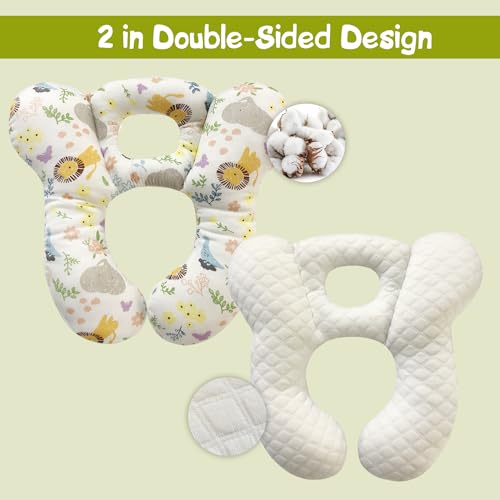 Image of Baby Travel Pillow, Infant Kid's Cushion Soft and Skin Friendly for Car Seat, Pushchair and Stroller (White Animal Flower)