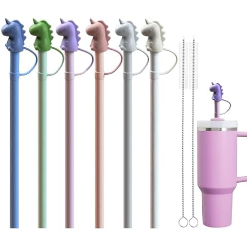 Replacement Straws for Stanley 40 oz 30 oz Cup Tumbler, 12 inch Silicone Stanley Straw with Unicorn Cover, 6 Pcs Reusable Long Straws with 2 Brushes Cover