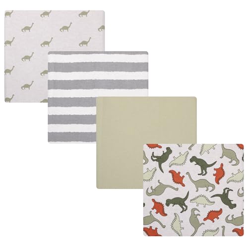 Image of Hudson Baby Cotton Flannel Receiving Blankets 4-Pack, Multi Color Dino, One Size
