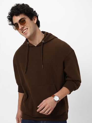 Image of Urbano Fashion Men's Cotton Solid Oversized Hooded Neck Sweatshirt