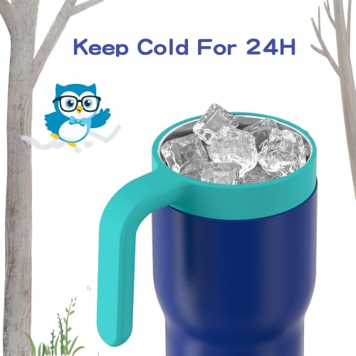 Image of OISIZ 14oz Kids Tumbler with Straw Lid & Handle,Kids Cup with Animal Accessory for School,Kids Water Bottles with Dust-proof Cover,Leakproof Water Bottles,316 Stainless Steel,Keep Cold 24 Hours-blue