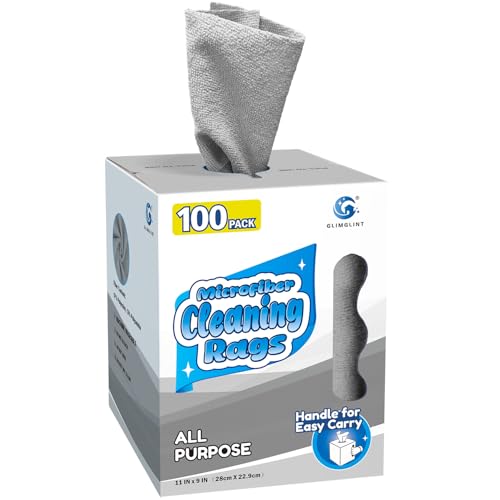 GLIMGLINT Microfiber Cleaning Cloth, 100 Pack Cleaning Rags, Lint-Free, Ultra Absorbent Reusable...