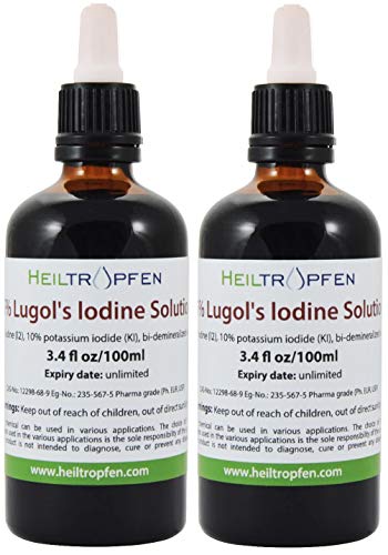 2x 100ml Soluzione di iodio Lugol 5%. Realizzato con il 5% di iodio e il 10% ioduro di potassio. Heiltropfen