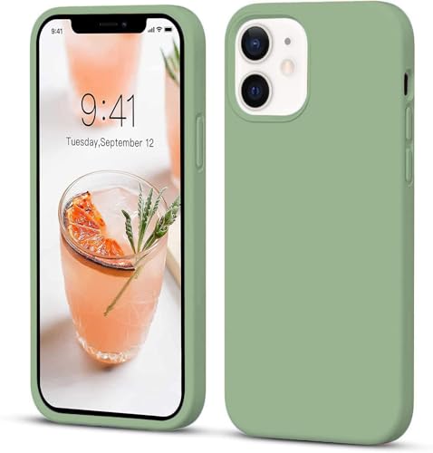 Image of DIZORO Silicone Back Case for iPhone 12 /12 Pro, Soft-Touch Phone Microfiber Silicone Back Cover for iPhone 12 /12 Pro -Matcha