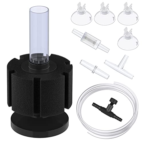 Image of Pawfly Aquarium Bio Sponge Filter Quiet Fish Foam Filter with Airline Tubing Suction Cups Check Valve Connectors and Control Valve Accessories for Betta Fry Shrimp Small Fish Tank up to 30 Gallon