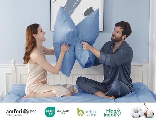 Pillow Cases, Standard Queen Size Cotton Percale Weave Pillowcases, Pre-Shrunk Breathable and Hypoallergenic Pillowcases, Set of 2 (2 Piece Standard/Queen 20 Inch x 30 Inch, Placid Blue)