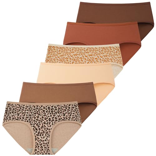 INNERSY Damen Pantys Baumwolle Unterhosen Frauen Unterwäsche Hipster Bequemer Slip Mehrpack 6 (M/40 EU, 2 Leopardenmuster/4 Einfarbig)
