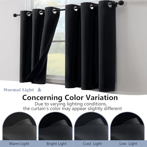 Image of Simplebrand Halloween Black Kitchen Valances for Windows 18 Inches Long 2 Pack, Blackout Window Valances for Living Room, Grommet Short Straight Drape Kitchen Curtains for Bedroom Kids Room, 40Wx18L