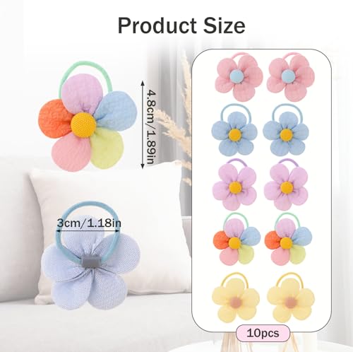 Jeffdad 10 Stück Baby Mädchen Haargummi, Haarschleife mit Blumen und Schleife mädchen haarschmuck Elastisches Stirnband Nahtlos Weich Pferdeschwanzhalter Haarschmuck für Kinder Kleine Mädchen (Stil 3)