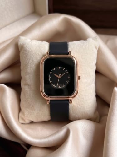 Image of Premium Rose Gold Square Analog Watch for Women & Girls | Stylish Stainless Steel Strap | Elegant Heart Second Hand | Trendy Ladies Wrist Watch under 500 | Square Case Design | Perfect for Casual | Affordable Fashion Watch for Girls