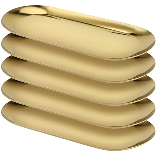 YUENPUN 5 bandejas ovaladas doradas para espejo, bandejas de joyería de acero inoxidable, bandeja de tocador para maquillaje, joyas, organización de objetos pequeños, 23 x 9 cm YUENPUN 5 bandejas ovaladas doradas para espejo, bandejas de joyería de acero inoxidable, bandeja de tocador para maquillaje, joyas, organización de objetos pequeños, 23 x 9 cm