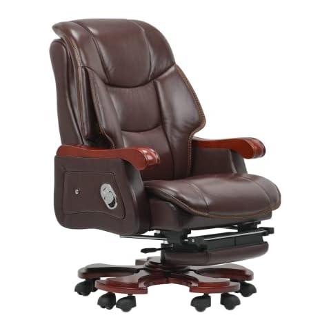 Kinnls Jones Massage Office Chair Managerial & Executive Home Office Desk Chairs Task Genuine Leather Fully Recliner with Footrest Armrest,High Back Classic Office Chair (Cowhide Leather-Coffee) Cover