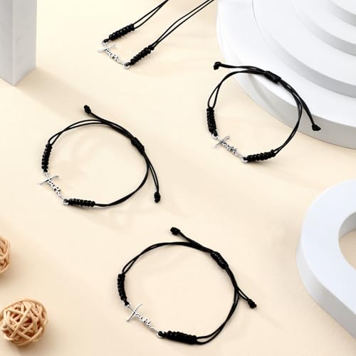 Rtteri 20 Pcs Faith Cross Bracelets Inspirational Birthday Jewelry Gifts Bulk Stainless Steel Hope Charm Adjustable Faith Bracelet Religious Gifts for Women Christian3