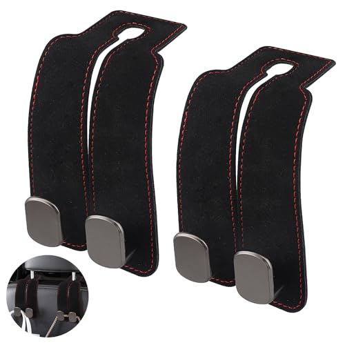 Juego de 2 Ganchos dobles para asientos de coche,Ganchos para asientos de coche,Gancho para coche,ganchos de cuero multifuncionales para colgar bolsas,compatibles con soporte para teléfono (negro)