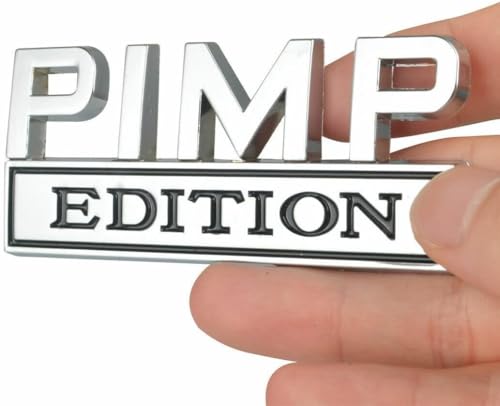 Image of Pair Set Metal Pimp Edition Badge 3D Emblem Car Side Rear Front Hood Trunk Door Bumper Decal Sticker (Silver Black)