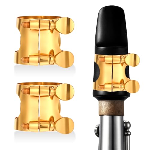 2 Pcs Gold Clarinet Ligature B Flat with Adjustable Screws, Gold Bb Clarinet Mouthpiece Ligature, Bb Accessory Ligatures Mouthpiece Ligatures for Clarinets Mouthpieces Woodwinds Instrument