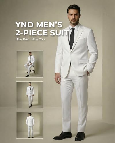 Image of YND Men's 2 Piece Suit with Tie, One Button Slim Fit Solid Jacket and Pants Set, Suits for Men Prom Party Wedding & Business